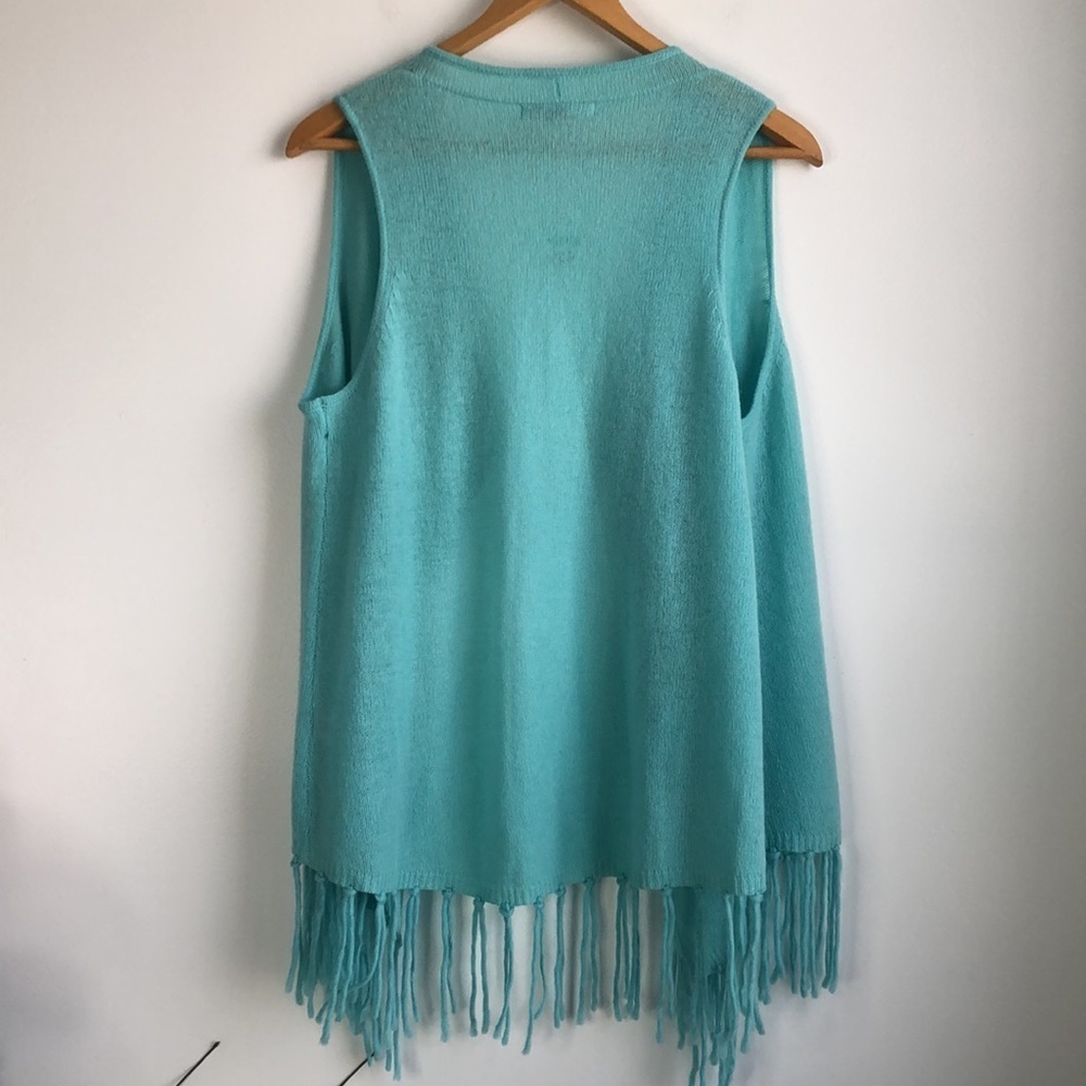Subtle Luxury 100% cashmere aqua sleeveless cardigan vest sweater - Picture 3 of 6